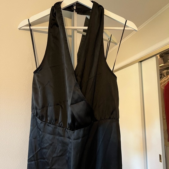 SATIN EFFECT HALTER JUMPSUIT XS ZARA BLACK - Picture 4 of 11